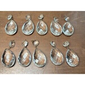 10 Faceted Teardrop Glass Crystal Replacement Antique Lamp Chandelier Prism 3"